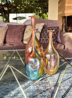 My House by Marine Vintage Art Glass Collectibles Unique Signed KOSTA BODA Fidji Glass Tall Bottle Vases for Elegant Home Display