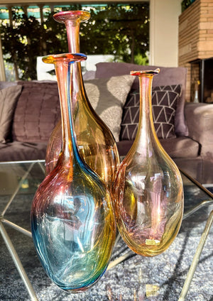 My House by Marine Vintage Art Glass Collectibles Unique Signed KOSTA BODA Fidji Glass Tall Bottle Vases for Elegant Home Display
