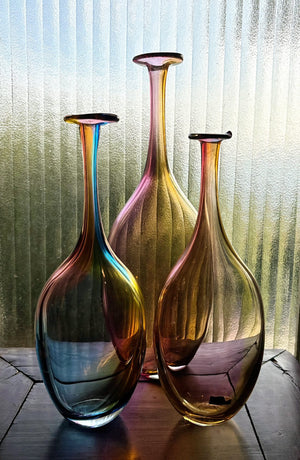 My House by Marine Vintage Art Glass Collectibles Unique Signed KOSTA BODA Fidji Glass Tall Bottle Vases for Elegant Home Display