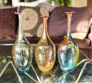 My House by Marine Vintage Art Glass Collectibles Unique Signed KOSTA BODA Fidji Glass Tall Bottle Vases for Elegant Home Display