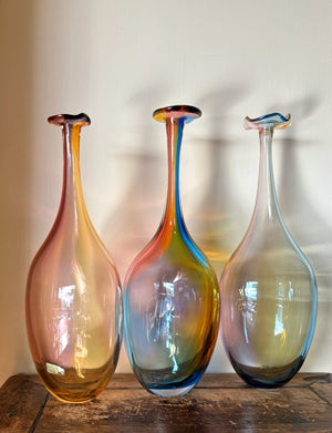 My House by Marine Vintage Art Glass Collectibles Unique Signed KOSTA BODA Fidji Glass Tall Bottle Vases for Elegant Home Display
