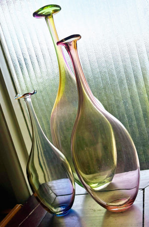 My House by Marine Vintage Art Glass Collectibles Unique Signed KOSTA BODA Fidji Glass Tall Bottle Vases for Elegant Home Display
