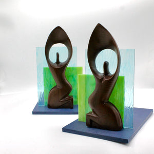 My House by Marine vintage bookends Stained Glass Bookends Set of 2: Vintage Hand Carved Woman Statue Shelf Decor