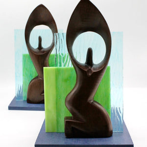 My House by Marine vintage bookends Stained Glass Bookends Set of 2: Vintage Hand Carved Woman Statue Shelf Decor