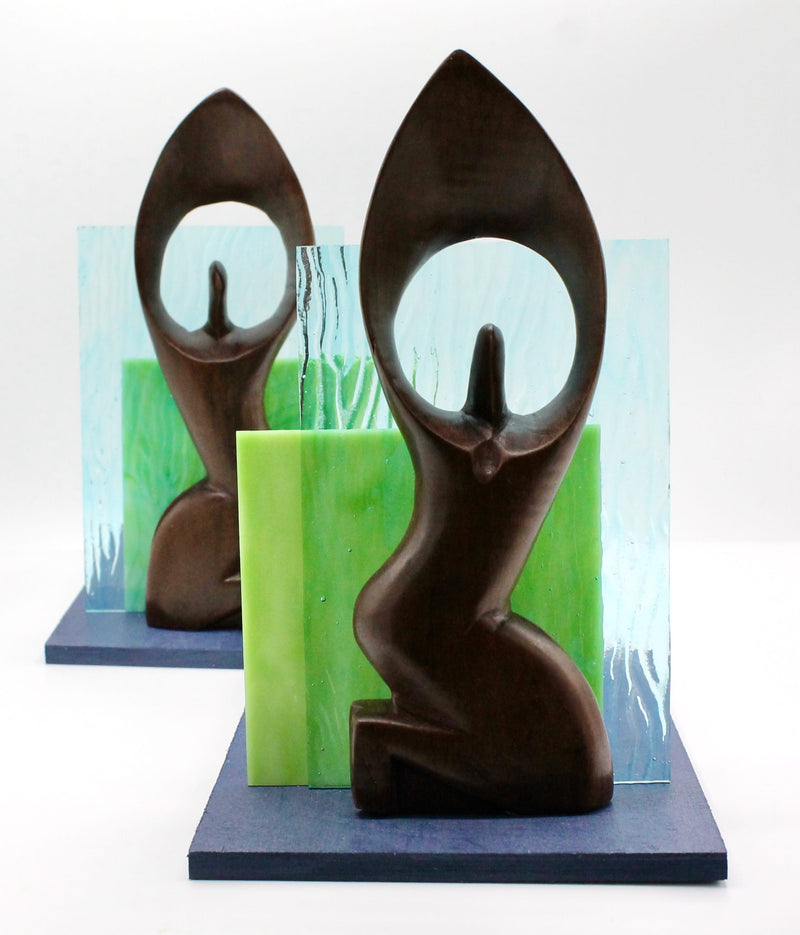 My House by Marine vintage bookends Stained Glass Bookends Set of 2: Vintage Hand Carved Woman Statue Shelf Decor