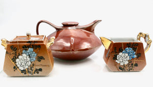 My House by Marine Vintage ceramic teapot set Original Vintage Art Deco Rust & Gold Tea Set - Hand Painted Treasure Find