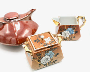 My House by Marine Vintage ceramic teapot set Original Vintage Art Deco Rust & Gold Tea Set - Hand Painted Treasure Find