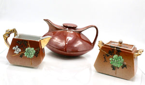 My House by Marine Vintage ceramic teapot set Original Vintage Art Deco Rust & Gold Tea Set - Hand Painted Treasure Find