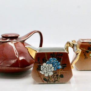 My House by Marine Vintage ceramic teapot set Original Vintage Art Deco Rust & Gold Tea Set - Hand Painted Treasure Find