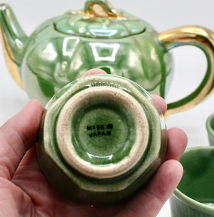 My House by Marine Vintage ceramic teapot set Vintage Bright Apple Green Teapot Set with Woven Basket and 4 Cups