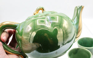 My House by Marine Vintage ceramic teapot set Vintage Bright Apple Green Teapot Set with Woven Basket and 4 Cups