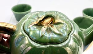 My House by Marine Vintage ceramic teapot set Vintage Bright Apple Green Teapot Set with Woven Basket and 4 Cups