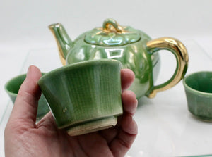 My House by Marine Vintage ceramic teapot set Vintage Bright Apple Green Teapot Set with Woven Basket and 4 Cups