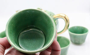 My House by Marine Vintage ceramic teapot set Vintage Bright Apple Green Teapot Set with Woven Basket and 4 Cups