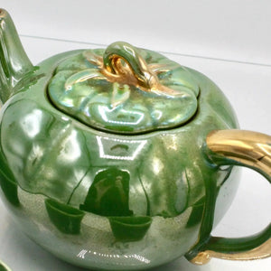 My House by Marine Vintage ceramic teapot set Vintage Bright Apple Green Teapot Set with Woven Basket and 4 Cups