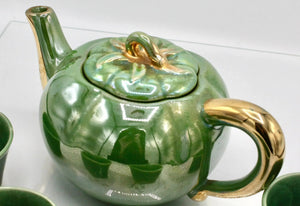 My House by Marine Vintage ceramic teapot set Vintage Bright Apple Green Teapot Set with Woven Basket and 4 Cups