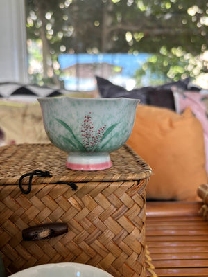 My House by Marine vintage Sake Set Hand-Painted Ceramic Sake Set: Oriental Pottery with Woven Gift Basket