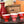 My House by Marine vintage Sake Set Porcelain Red Sake Set with 3 Delicate Hand Painted Floral Cups and Woven Basket