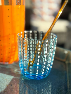 My House by Marine Water/Juice Glasses/Decanter 2 glasses BLUE Hand Blown Orange & Blue Colorful Glassware Tumbler Sets and Decanter