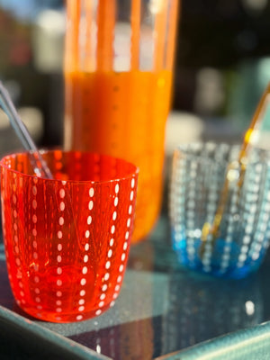 My House by Marine Water/Juice Glasses/Decanter 2 glasses ORANGE Hand Blown Orange & Blue Colorful Glassware Tumbler Sets and Decanter