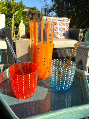 My House by Marine Water/Juice Glasses/Decanter Hand Blown Orange & Blue Colorful Glassware Tumbler Sets and Decanter