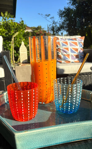 My House by Marine Water/Juice Glasses/Decanter Hand Blown Orange & Blue Colorful Glassware Tumbler Sets and Decanter