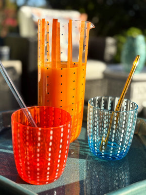 My House by Marine Water/Juice Glasses/Decanter Hand Blown Orange & Blue Colorful Glassware Tumbler Sets and Decanter
