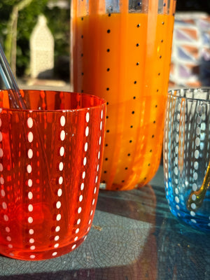 My House by Marine Water/Juice Glasses/Decanter Hand Blown Orange & Blue Colorful Glassware Tumbler Sets and Decanter