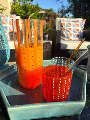 My House by Marine Water/Juice Glasses/Decanter Hand Blown Orange & Blue Colorful Glassware Tumbler Sets and Decanter