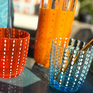 My House by Marine Water/Juice Glasses/Decanter Hand Blown Orange & Blue Colorful Glassware Tumbler Sets and Decanter