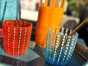 My House by Marine Water/Juice Glasses/Decanter Hand Blown Orange & Blue Colorful Glassware Tumbler Sets and Decanter