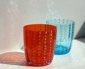 My House by Marine Water/Juice Glasses/Decanter Hand Blown Orange & Blue Colorful Glassware Tumbler Sets and Decanter