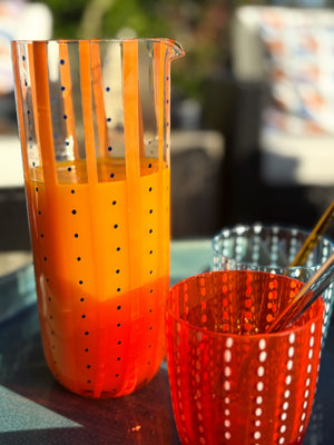 My House by Marine Water/Juice Glasses/Decanter ORANGE pitcher Hand Blown Orange & Blue Colorful Glassware Tumbler Sets and Decanter