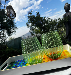 My House by Marine Water/Juice Glasses Hand Blown White Dot Colorful Glassware Tumbler Sets