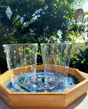 My House by Marine Water/Juice Glasses Modern Hand-blown Tumbler Sets with 3D Dots for the Modern Table