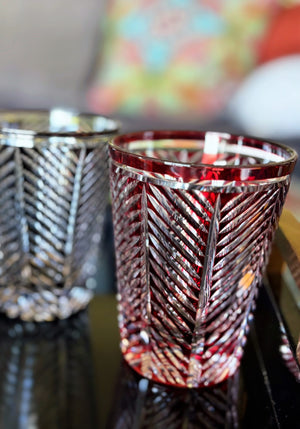 My House by Marine whiskey glasses Traditional Japanese Style Crystal Hand Cut Glass in Ink Black or Ruby Red