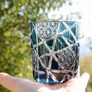 My House by Marine whiskey glasses Traditional Japanese Style Crystal Hand Cut Glass in Ink Blue
