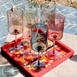 My House by Marine Wine glasses Hand Blown Crystal Wine Glass Set: Modern Colored Stemware, Set of 6