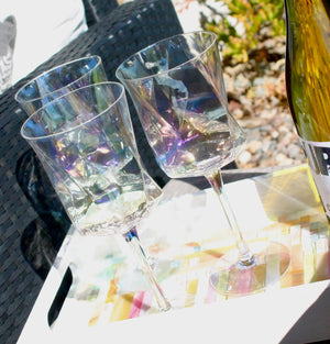 My House by Marine Wine glasses Iridescent Geometric Crystal Wine Glasses Set of 2- Modern Stemware for Elegant Table Decor