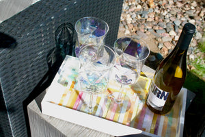 My House by Marine Wine glasses Iridescent Geometric Crystal Wine Glasses Set of 2- Modern Stemware for Elegant Table Decor