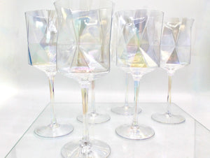 My House by Marine Wine glasses Iridescent Geometric Crystal Wine Glasses Set of 2- Modern Stemware for Elegant Table Decor