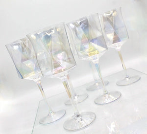 My House by Marine Wine glasses Iridescent Geometric Crystal Wine Glasses Set of 2- Modern Stemware for Elegant Table Decor