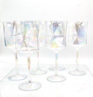 My House by Marine Wine glasses Iridescent Geometric Crystal Wine Glasses Set of 2- Modern Stemware for Elegant Table Decor