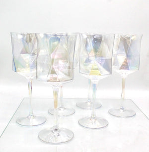 My House by Marine Wine glasses Iridescent Geometric Crystal Wine Glasses Set of 2- Modern Stemware for Elegant Table Decor
