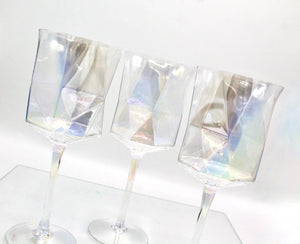 My House by Marine Wine glasses Iridescent Geometric Crystal Wine Glasses Set of 2- Modern Stemware for Elegant Table Decor
