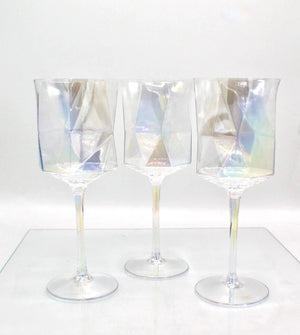 My House by Marine Wine glasses Iridescent Geometric Crystal Wine Glasses Set of 2- Modern Stemware for Elegant Table Decor