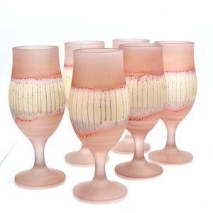 My House by Marine Wine glasses sets Handcrafted Frosted Glass Goblets: Art Deco Rose Design, Set of 6